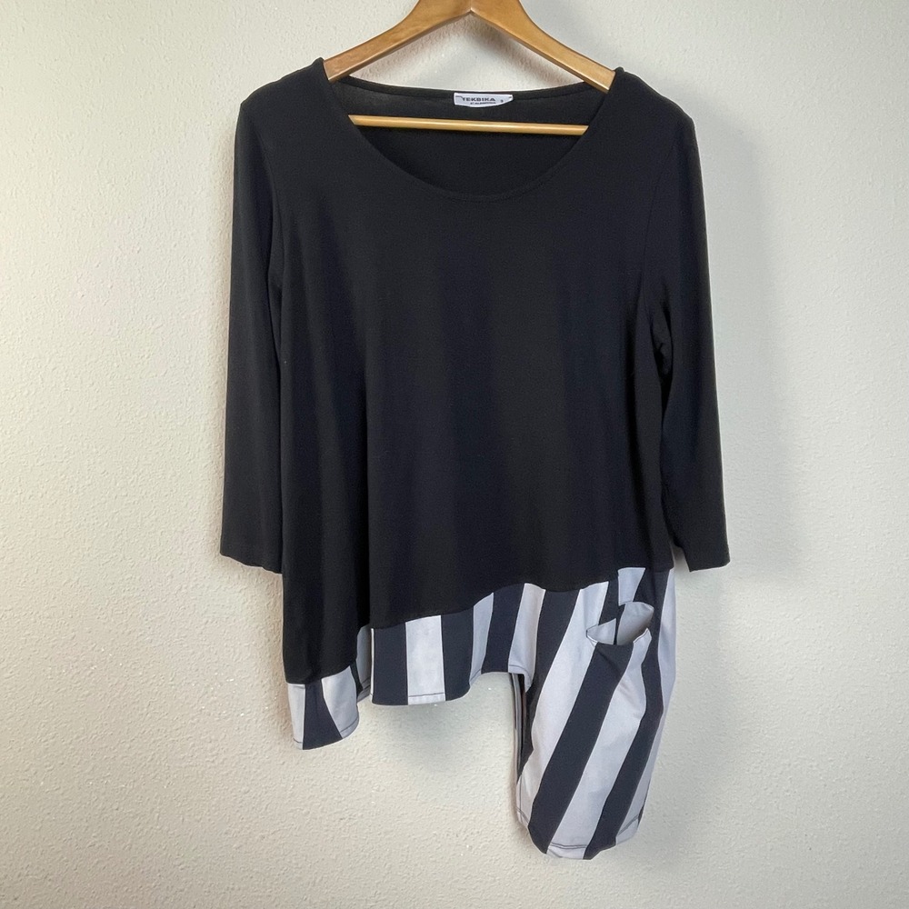 TEKBika‎ By Alembika Black Size 3 (L) Striped Asymmetrical Tunic Top Size 3